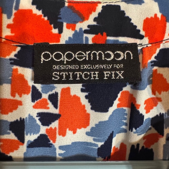 Papermoon Red and Blue Geometric Sleeveless High Low Blouse, Womens Medium - Picture 2 of 3